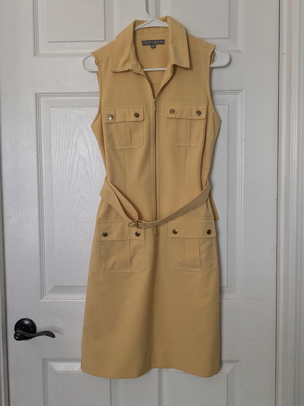 Sleeveless Zip-Front Utility Midi Dress in Mustard Yellow